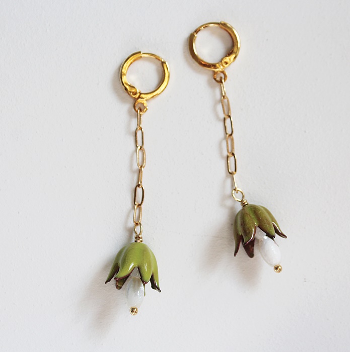 Handmade Enamel Flower Drop Earrings - The Lily Earrings