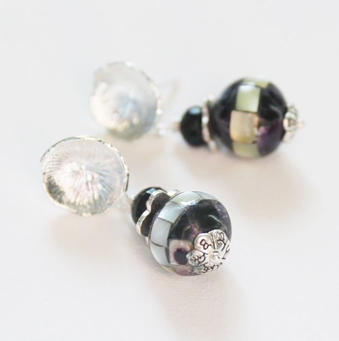 MOP Shell Mosaic and Onyx Post Earrings - The Sophie Earrings