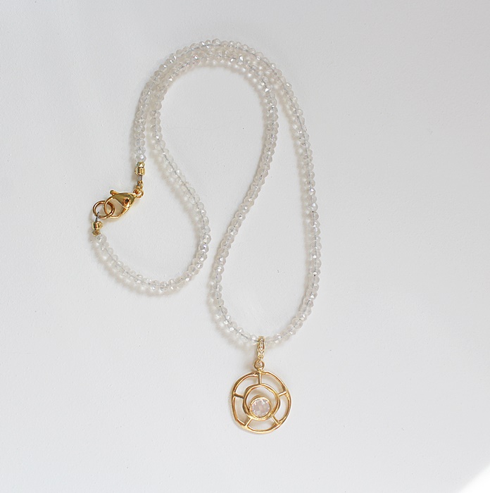 White Zircon and Gold Pendant Necklace - The Luna Necklace