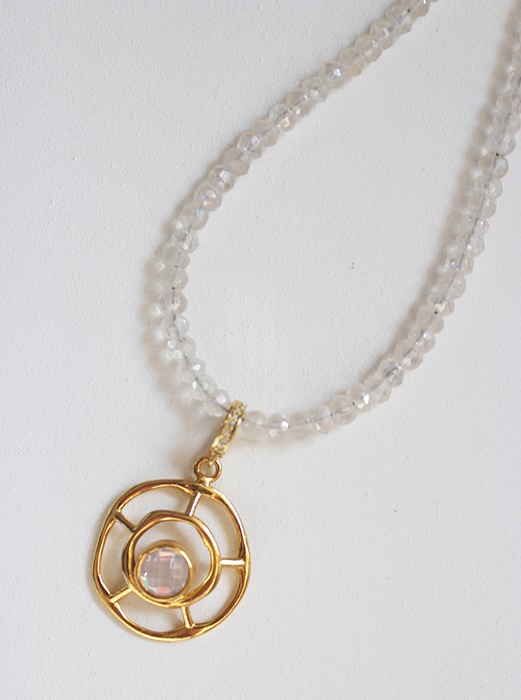 White Zircon and Gold Pendant Necklace - The Luna Necklace
