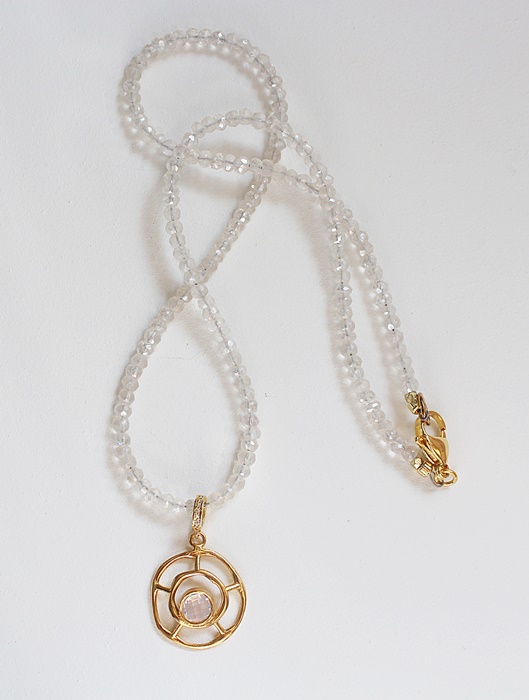 White Zircon and Gold Pendant Necklace - The Luna Necklace
