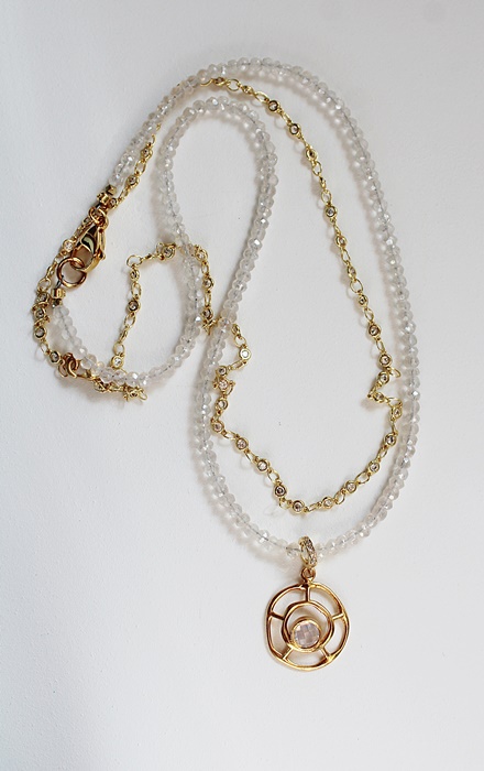 White Zircon and Gold Pendant Necklace - The Luna Necklace