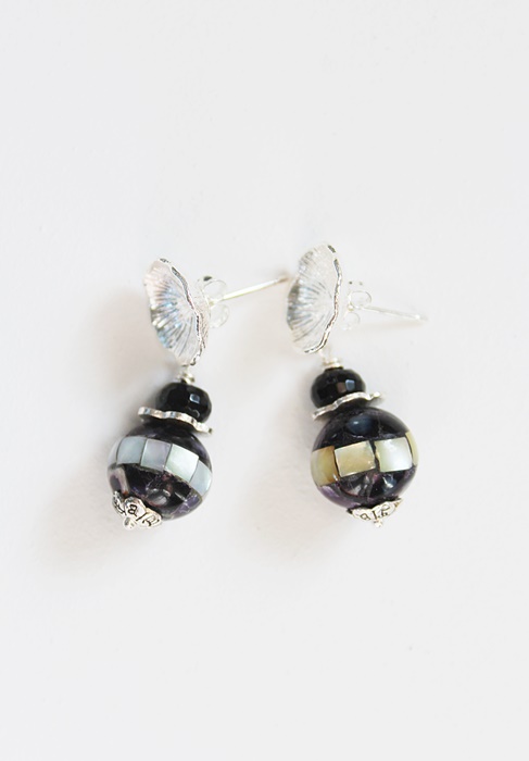 MOP Shell Mosaic and Onyx Post Earrings - The Sophie Earrings