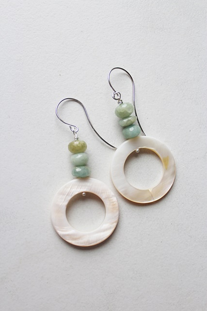 Mother of Pearl and Aquamarine Earrings - The Coastal Cay Earrings