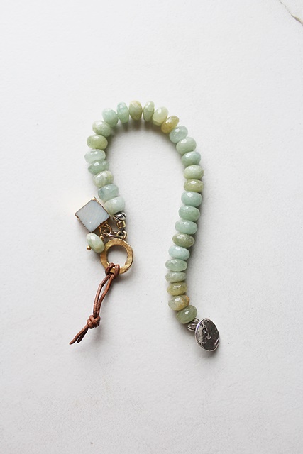 Aquamarine and Leather Toggle Bracelet - The Coastal Cay Bracelet