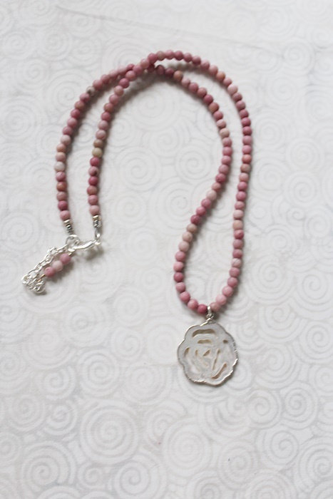 Turquoise and Mother of Pearl Flower Pendant - The Zinnia Necklace