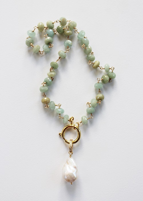 Aquamarine and Baroque Pearl Drop Necklace - The Cielo Necklace