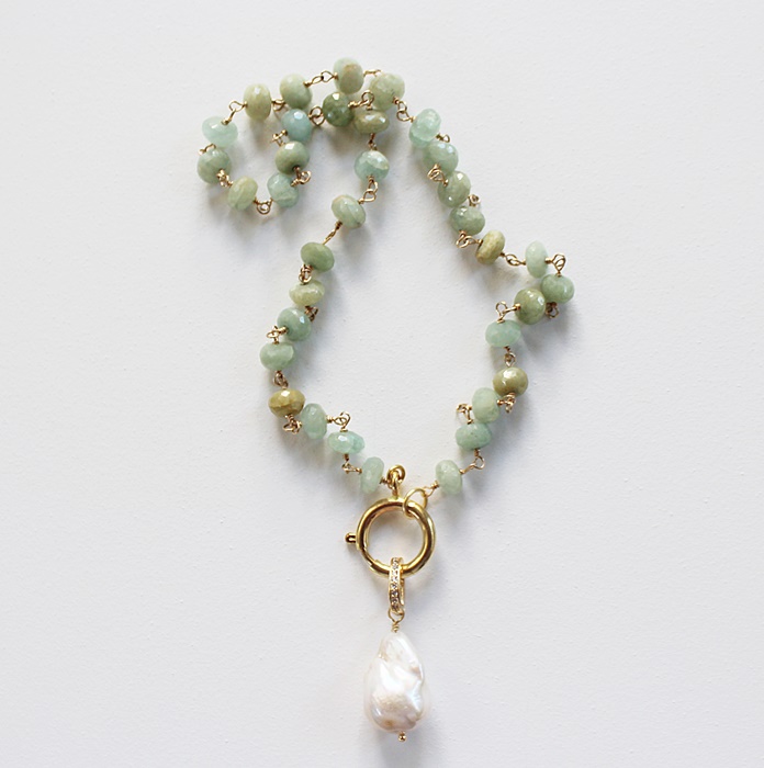 Aquamarine and Baroque Pearl Drop Necklace - The Cielo Necklace