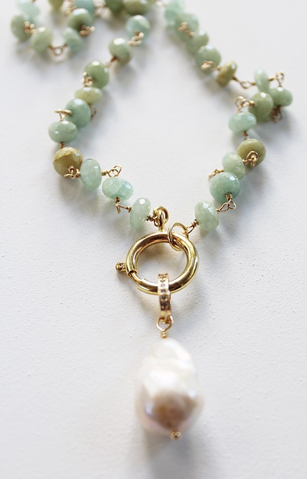 Aquamarine and Baroque Pearl Drop Necklace - The Cielo Necklace