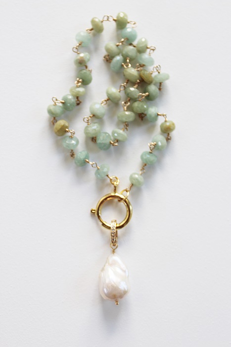 Aquamarine and Baroque Pearl Drop Necklace - The Cielo Necklace