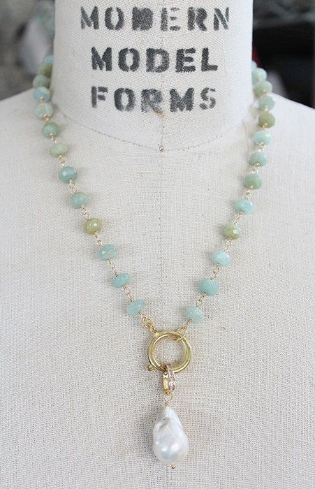 Aquamarine and Baroque Pearl Drop Necklace - The Cielo Necklace