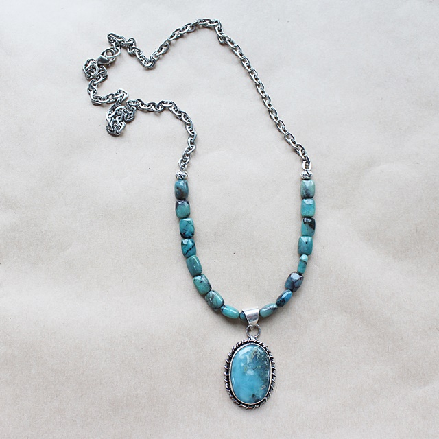 Larimar and Sterling Silver Pendant Necklace - The Jen Necklace