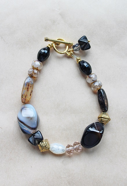 Agate and Glass Bracelet - The Cory Bracelet