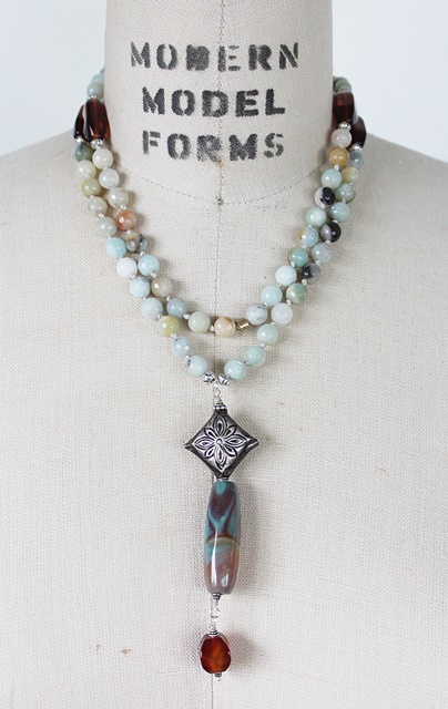 Smooth Amazonite and Agate Pendant Necklace - The Phoenix Necklace