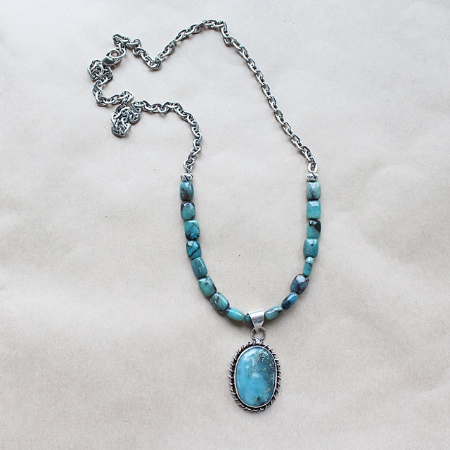 Larimar and Sterling Silver Pendant Necklace - The Jen Necklace