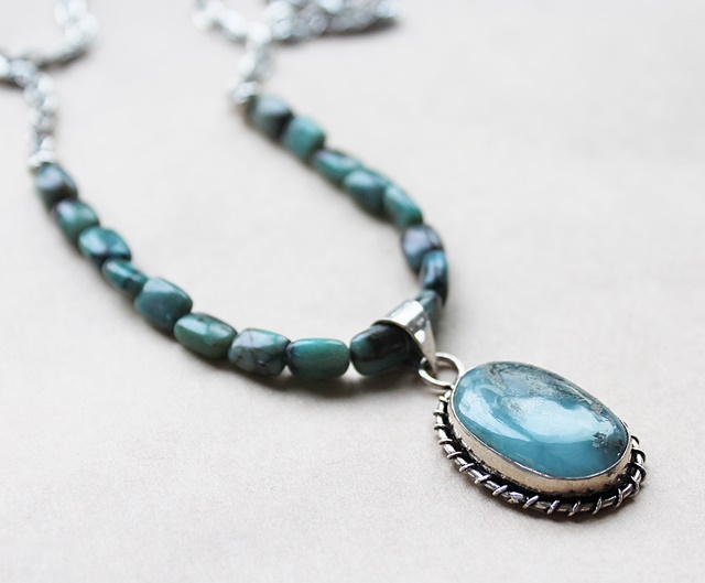 Larimar and Sterling Silver Pendant Necklace - The Jen Necklace