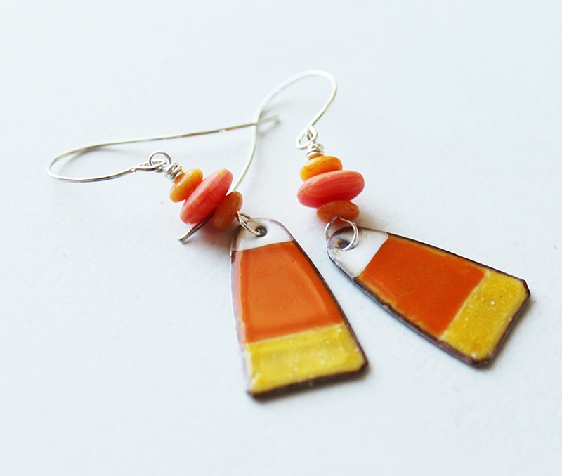 Handmade Enamel Candy Corn Earrings