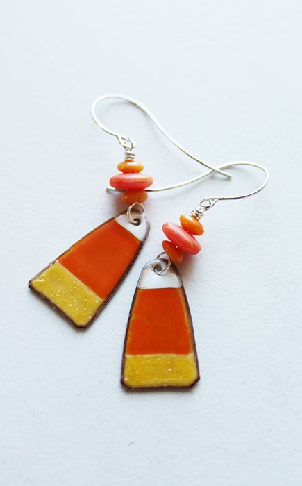 Handmade Enamel Candy Corn Earrings