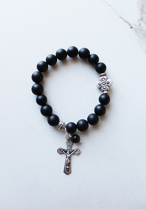 Black Onyx and Sterling Silver Stretch Bracelet - The Mercy Bracelet