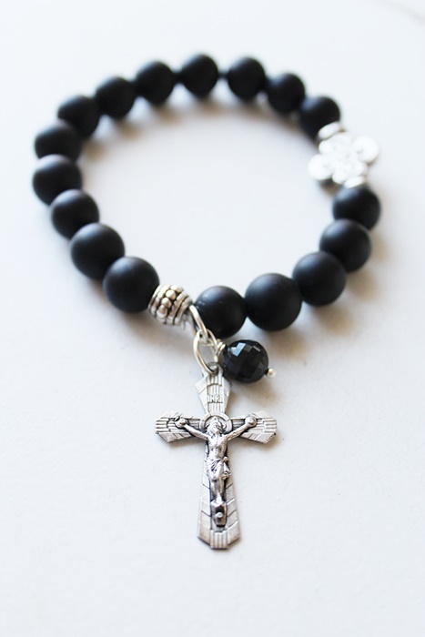 Black Onyx and Sterling Silver Stretch Bracelet - The Mercy Bracelet