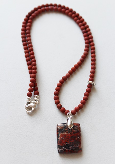 Agate Pendant and Matte Red Jasper Necklace - The Reva Necklace