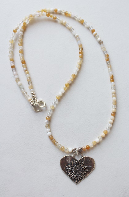 Yellow Opal and Sunflower Sterling Pendant Necklace - The Harvest Necklace
