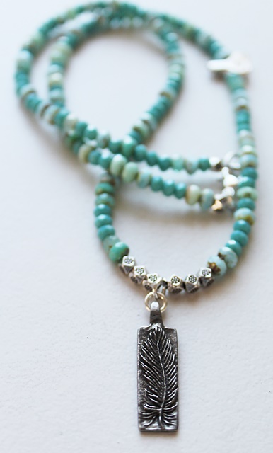 Czech Glass and Feather Pendant - The Finch Necklace