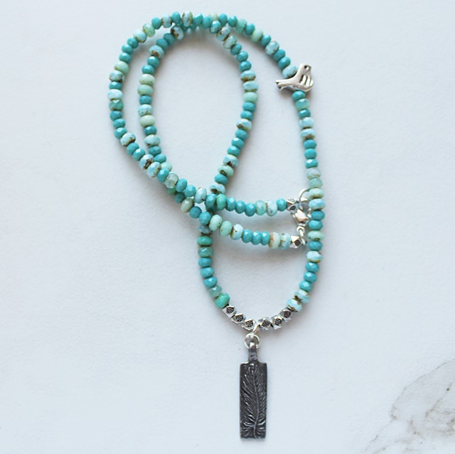 Czech Glass and Feather Pendant - The Finch Necklace