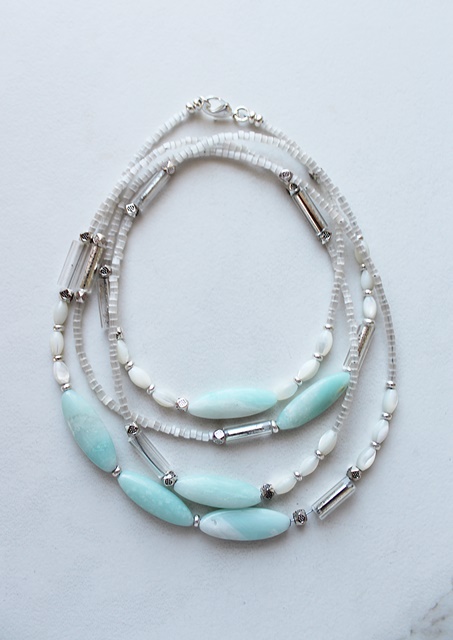 Amazonite, Cane, Mercury Glass Necklace or Wrap Bracelet - The Tara Necklace
