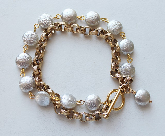 Double Strand Chain and Vintage Pearl Bracelet - The Ella Bracelet