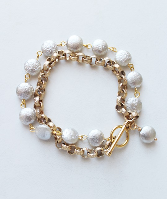 Double Strand Chain and Vintage Pearl Bracelet - The Ella Bracelet