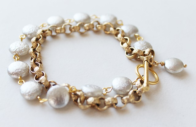 Double Strand Chain and Vintage Pearl Bracelet - The Ella Bracelet