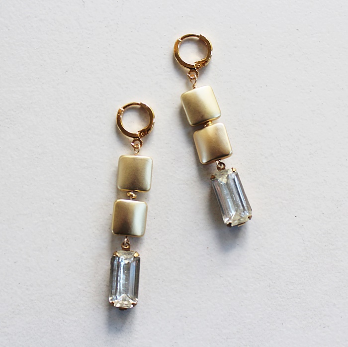 Hamilton Satin Gold and Vintage Cabachons - The Greta Earrings