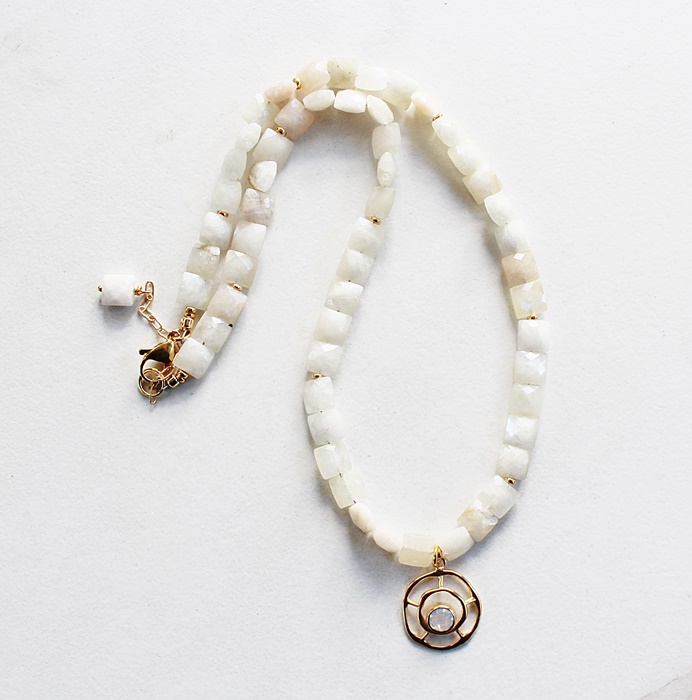 Moonstone Cushion Beads and Gold Pendant Necklace - The Luna Necklace