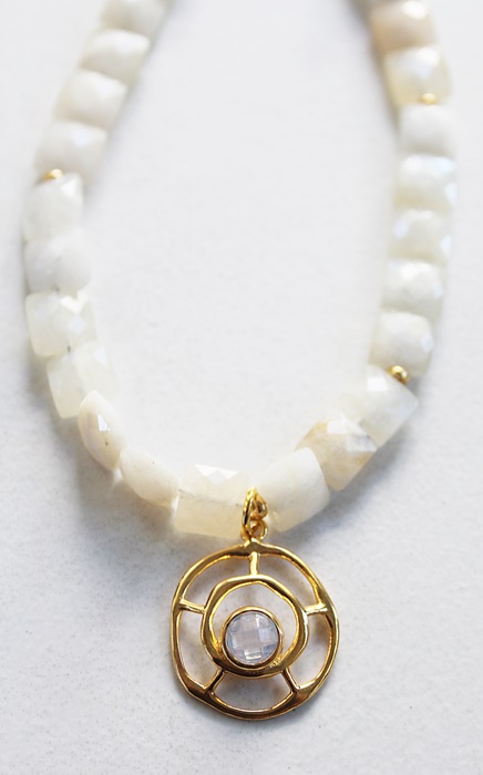 Moonstone Cushion Beads and Gold Pendant Necklace - The Luna Necklace