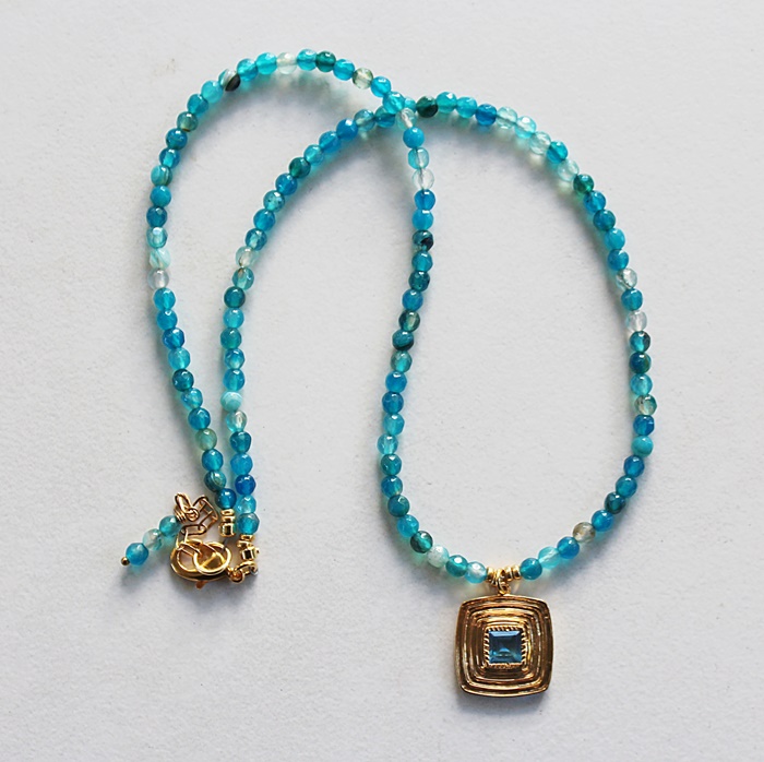 Sky Blue Agate and Blue Topaz Pendant - The Montana Necklace