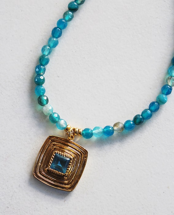 Sky Blue Agate and Blue Topaz Pendant - The Montana Necklace