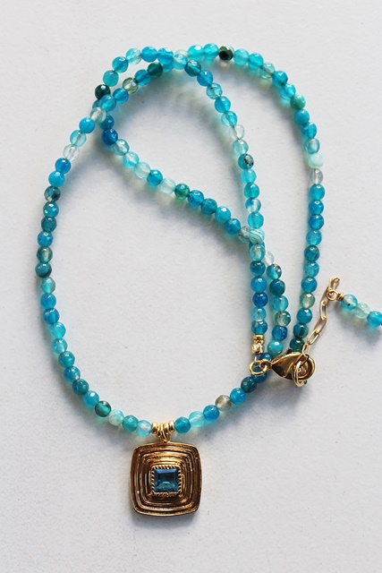 Sky Blue Agate and Blue Topaz Pendant - The Montana Necklace