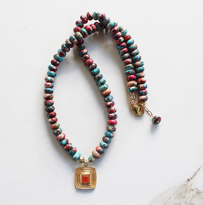 Sea Sediment and Carnelian Pendant Necklace - The Harvest Necklace