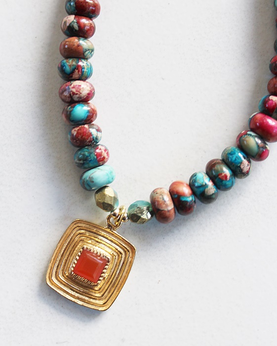 Sea Sediment and Carnelian Pendant Necklace - The Harvest Necklace