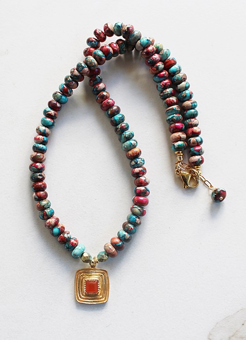 Sea Sediment and Carnelian Pendant Necklace - The Harvest Necklace