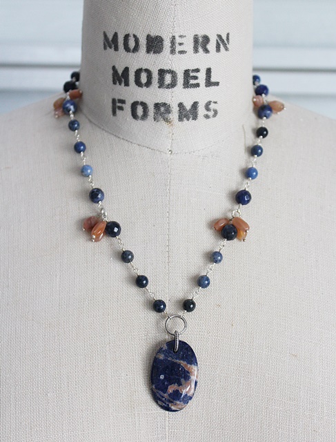 Sodalite and Sandstone Pendant Necklace - The Fallon Necklace