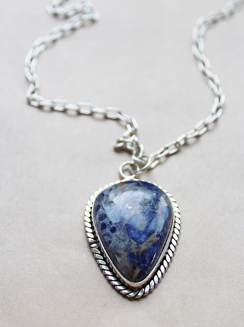 Sodalite Sterling Silver Pendant Necklace - The Beth Necklace