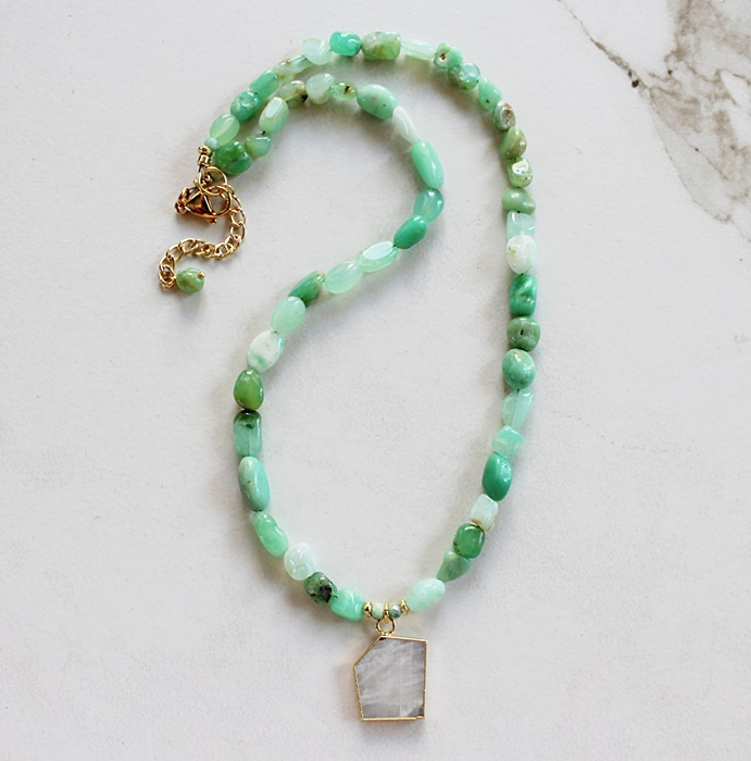 Chrysoprace and Slab Moonstone Necklace - The Meghan Necklace