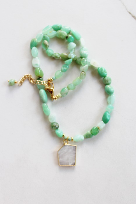 Chrysoprace and Slab Moonstone Necklace - The Meghan Necklace