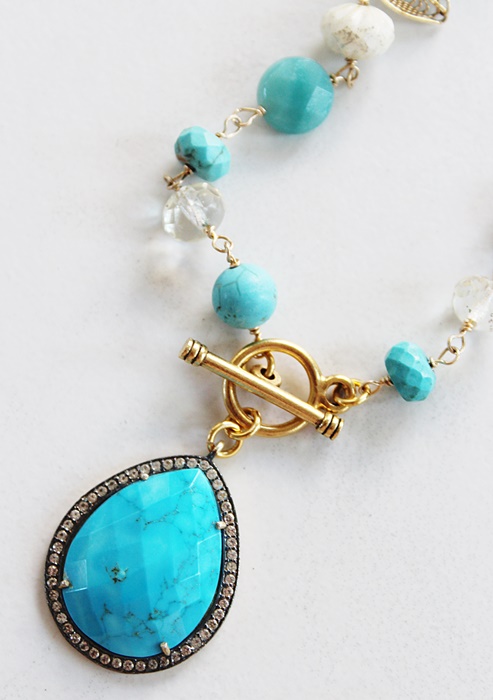 Mixed Turquoise and Glass with CZ Pendant - The Lexi Necklace