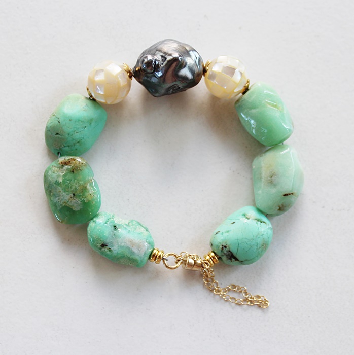 Chunky Chrysoprace, Baroque Pearl and MOP Bracelet - The Perry Bracelet