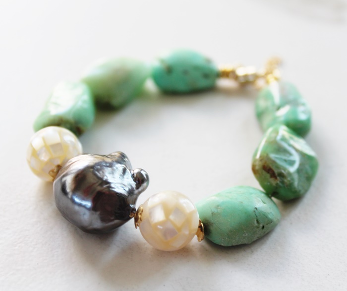 Chunky Chrysoprace, Baroque Pearl and MOP Bracelet - The Perry Bracelet