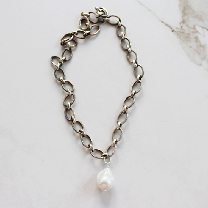 Silver Chain and Baroque Pearl Necklace - The Sabrina Necklace