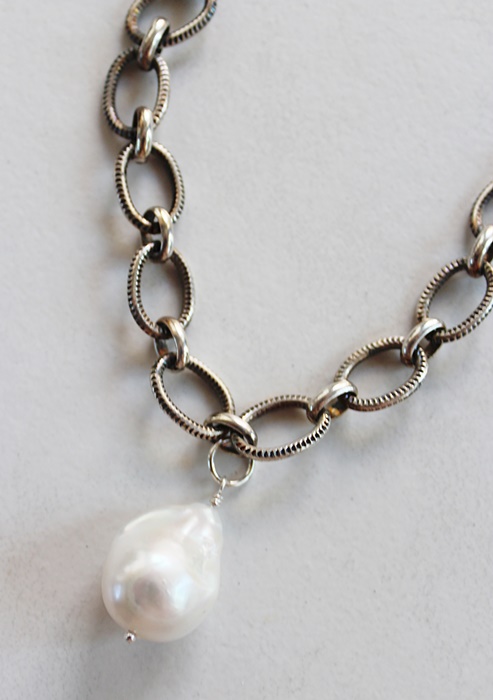 Silver Chain and Baroque Pearl Necklace - The Sabrina Necklace